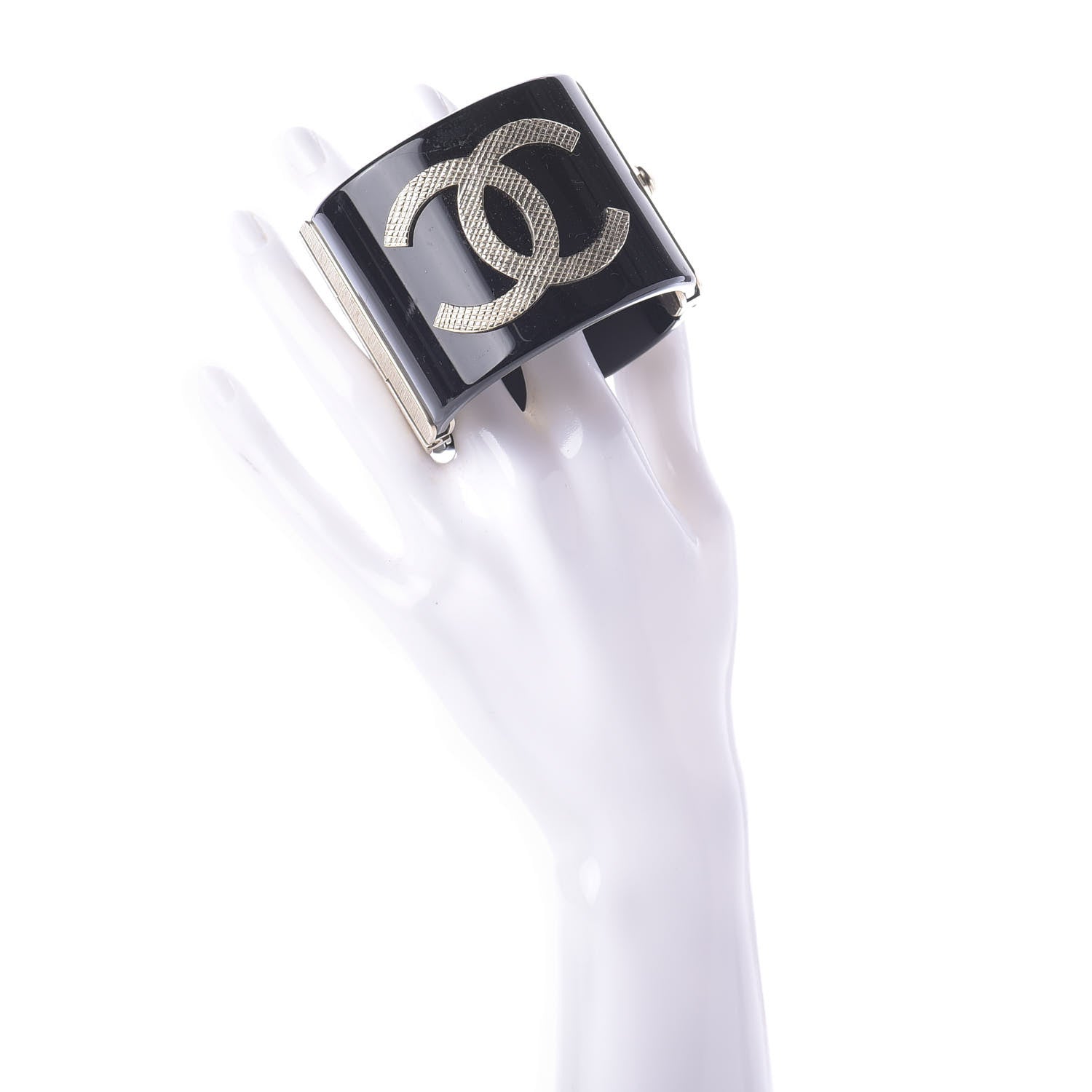 Chanel Resin CC Cuff Bracelet Black Gold 2 of 6