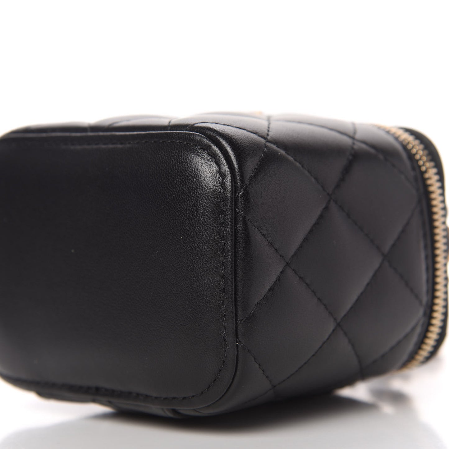 Lambskin Quilted Top Handle Mini Vanity Case With Chain Black