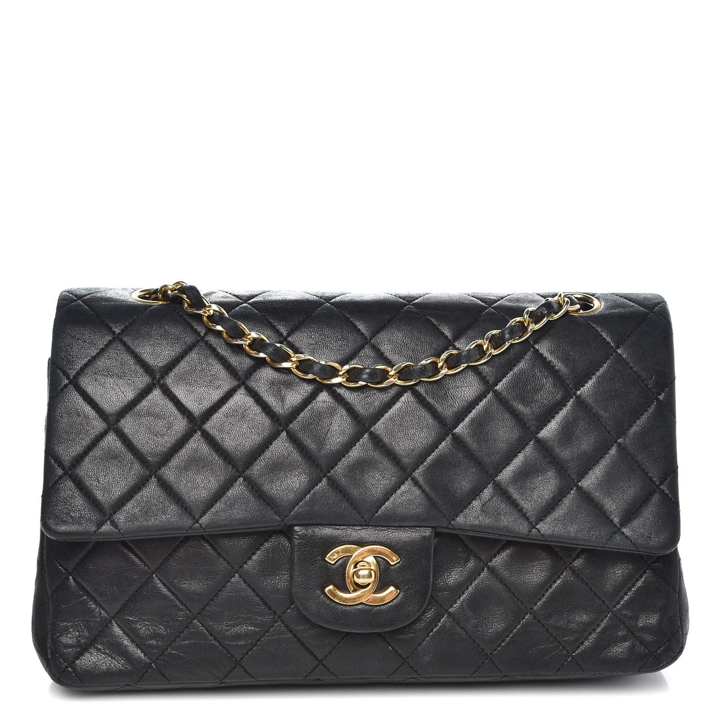 Lambskin Quilted Medium Double Flap Black