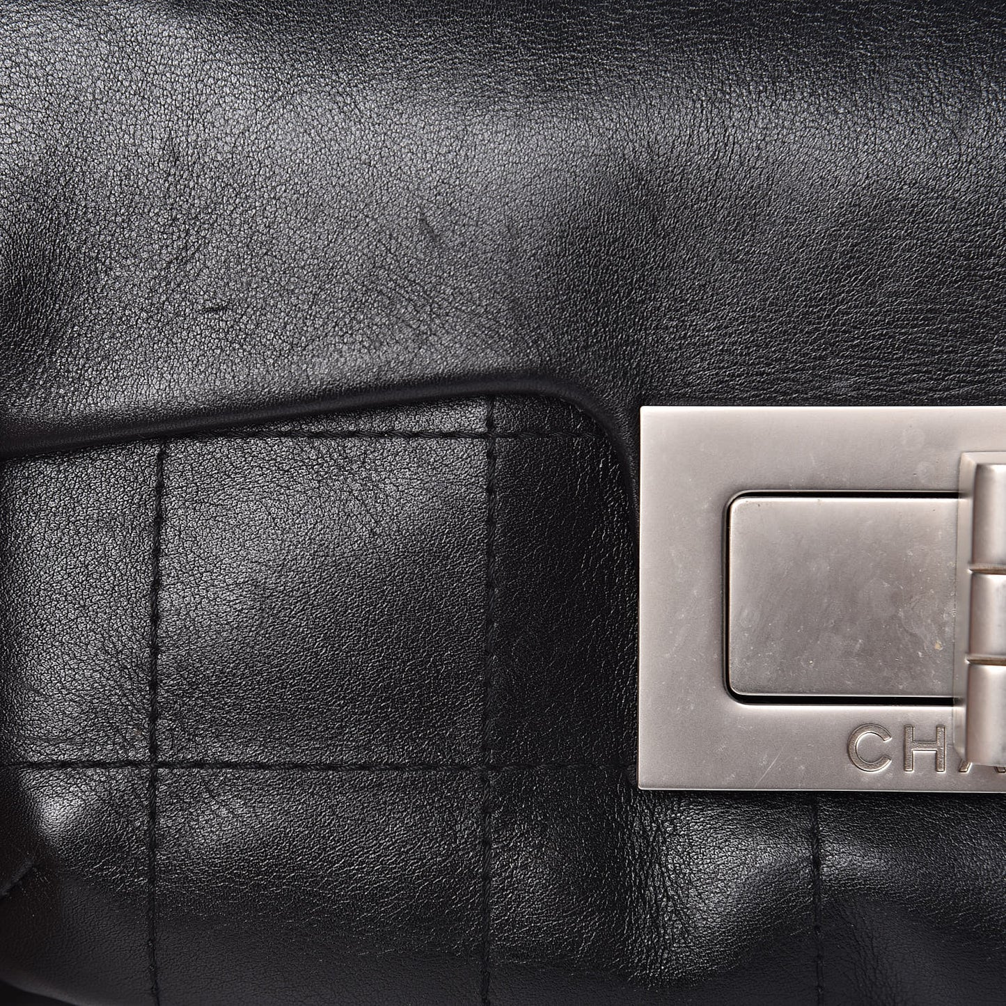Calfskin Square Stitched Mademoiselle Shoulder Bag Black