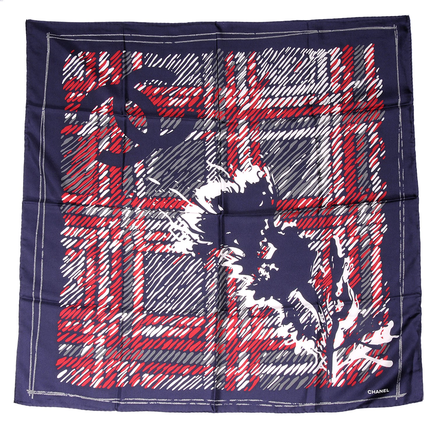 Chanel Silk CC Thistle Scarf Blue Red 2 of 5