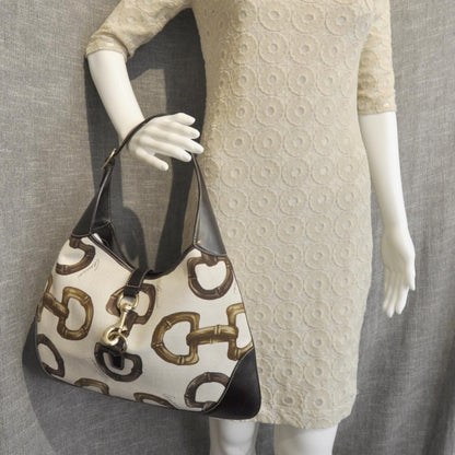 Gucci Canvas Bamboo Horsebit Print Medium Jackie O Hobo 3 of 10