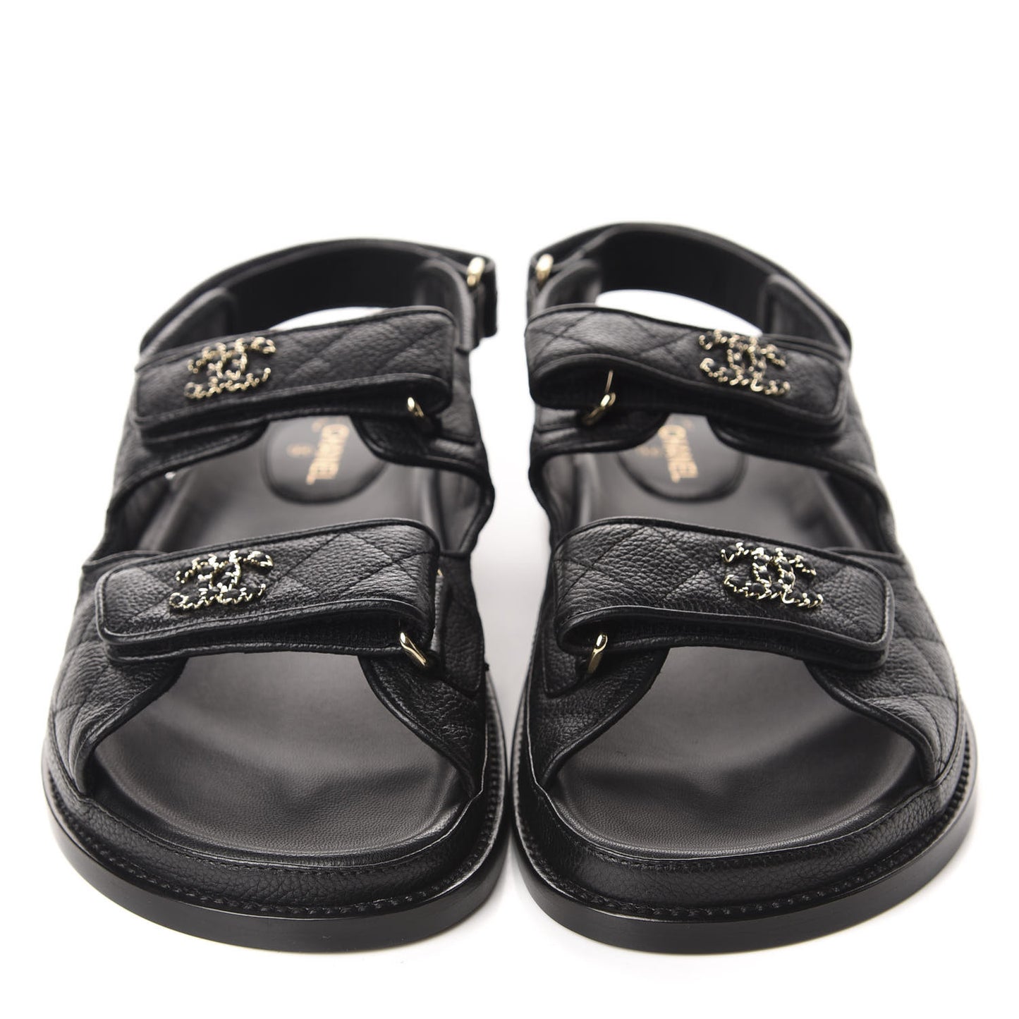 Grained Calfskin Velcro Dad Sandals 39 Black