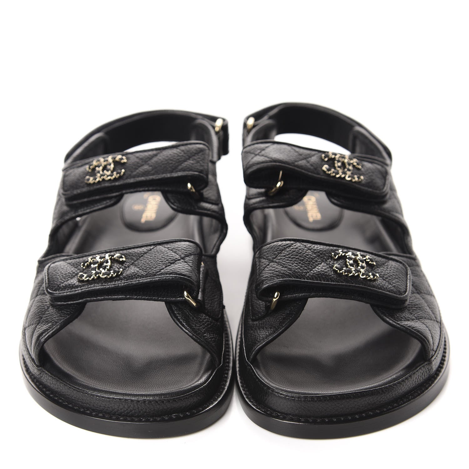 Chanel Grained Calfskin Velcro Dad Sandals 39 Black 2 of 10