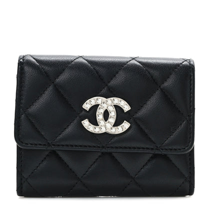 Chanel Lambskin Quilted Flap Baguette Crystal Card Holder Wallet Black 1 of 7