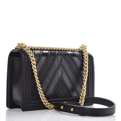 Chanel Calfskin Caviar Suede Chevron New Medium Boy Flap Black 3 of 8