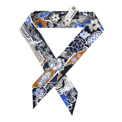 Hermes Silk Bingata Twilly Marine Tabac White 1 of 4