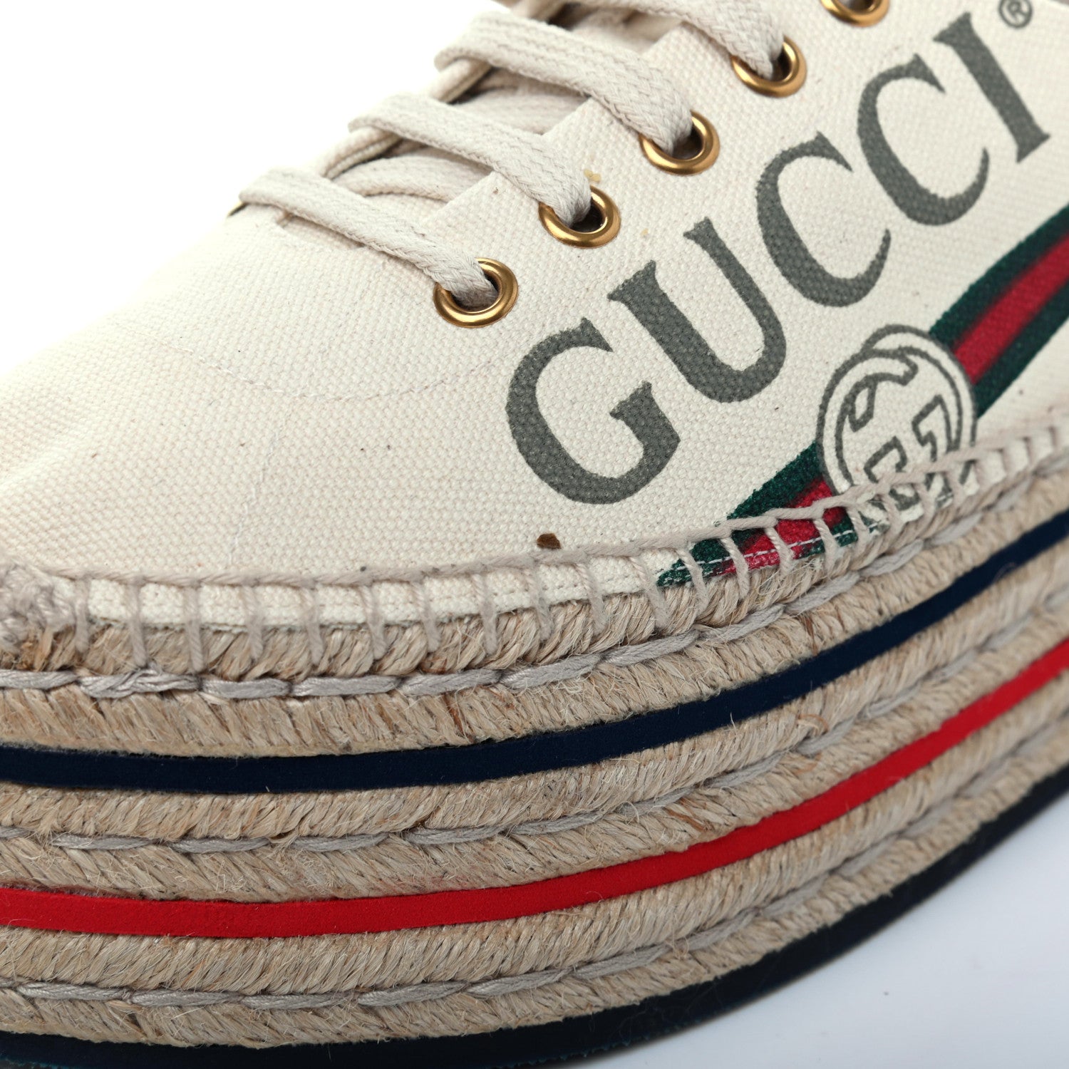 Gucci Canvas Logo Lace-Up Platform Espadrilles 38.5 Greggio Grege 11 of 11