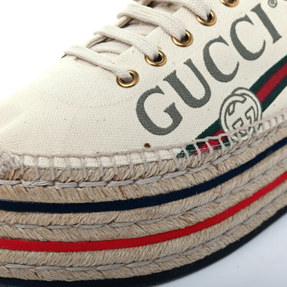Gucci Canvas Logo Lace-Up Platform Espadrilles 38.5 Greggio Grege 11 of 11