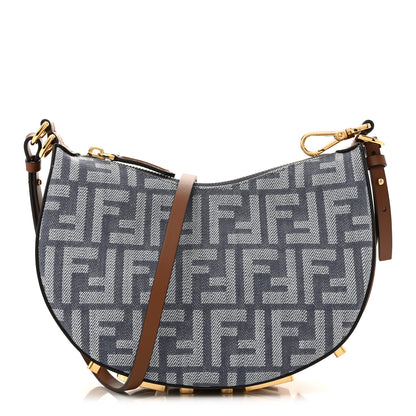 Fendi Denim Vitello King F is Fendi FF Embroidered Mini Fendigraphy Hobo Bag Blue Brown 1 of 11