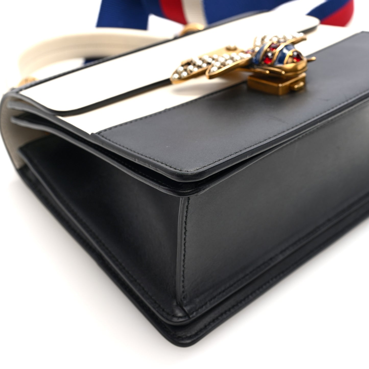 Calfskin Sylvie Web Small Queen Margaret Top Handle Bag Black White