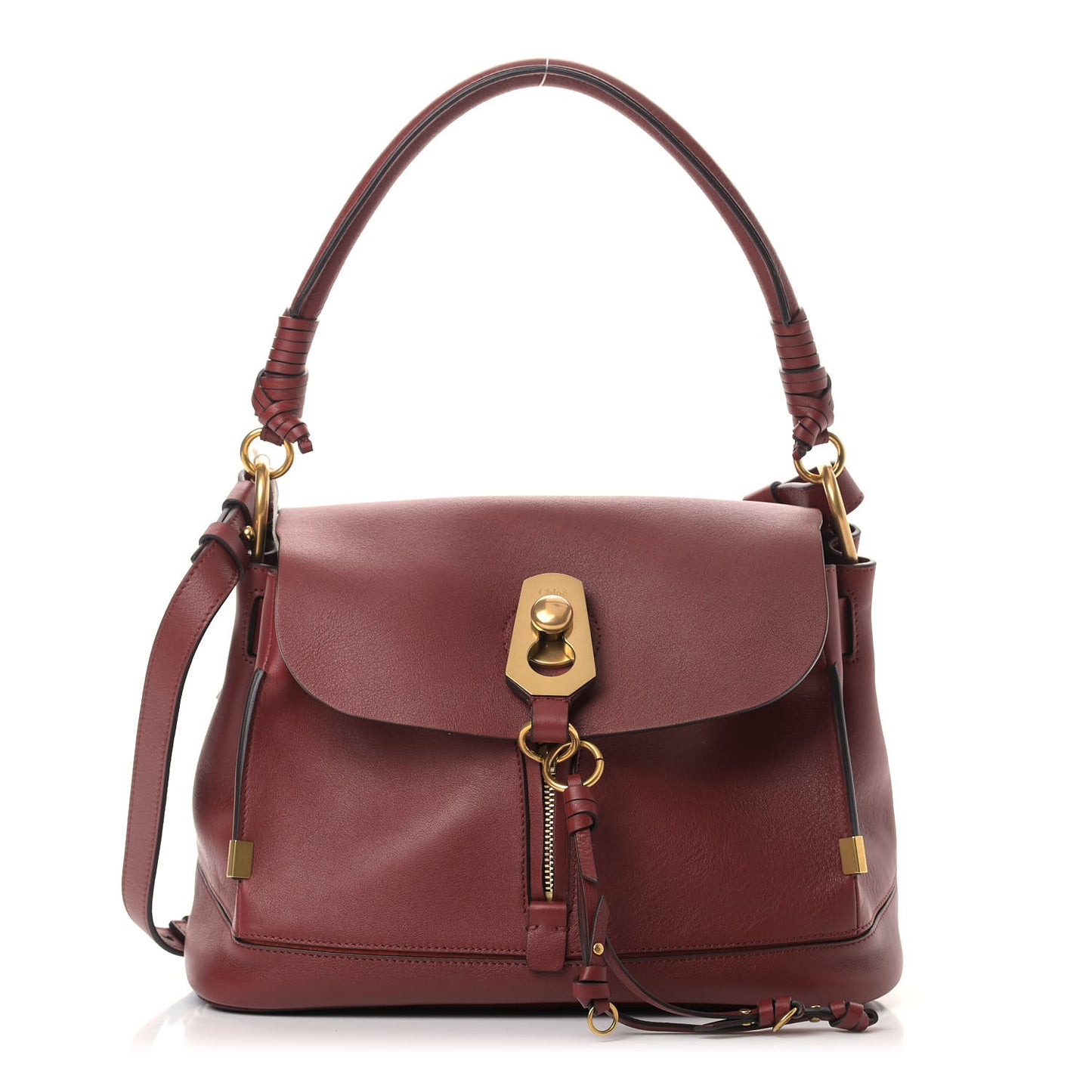 Calfskin Small Owen Flap Bag Sienna Red