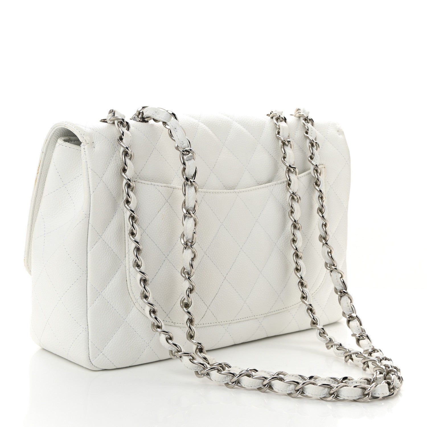 Chanel Caviar Quilted Jumbo Single Flap White 3 of 10