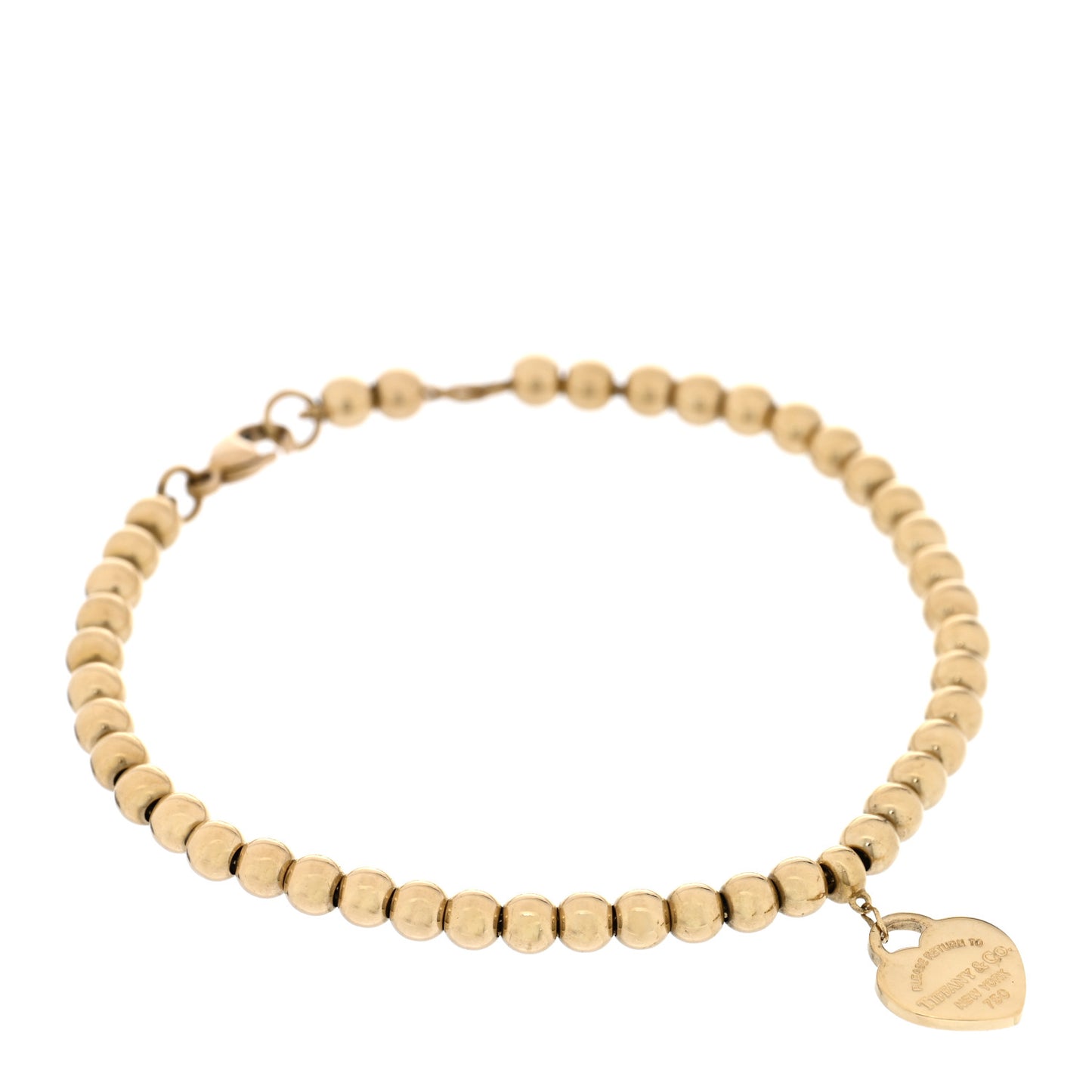 18K Yellow Gold 4mm Return to Tiffany Bead Heart Tag Bracelet