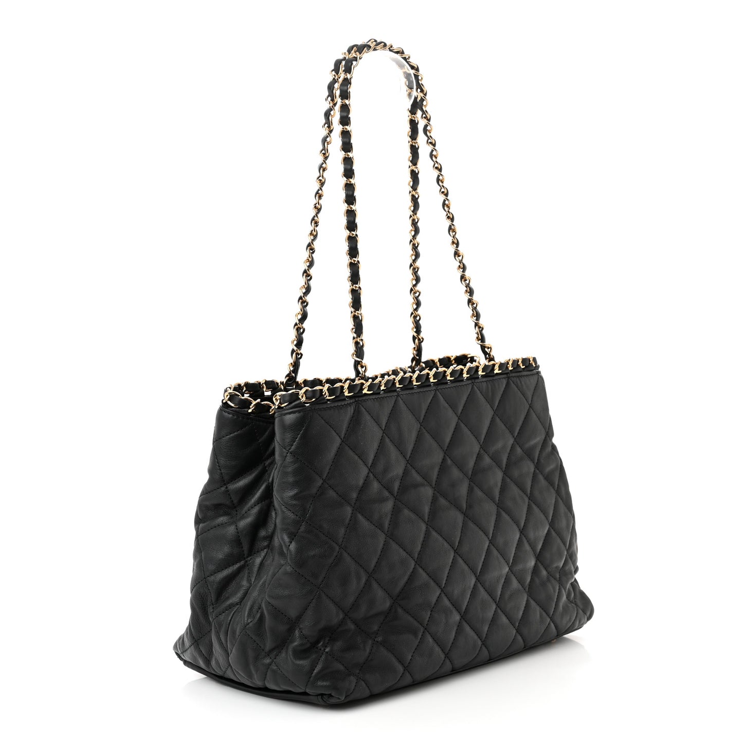Calfskin Quilted Small Chain Me Tote Black