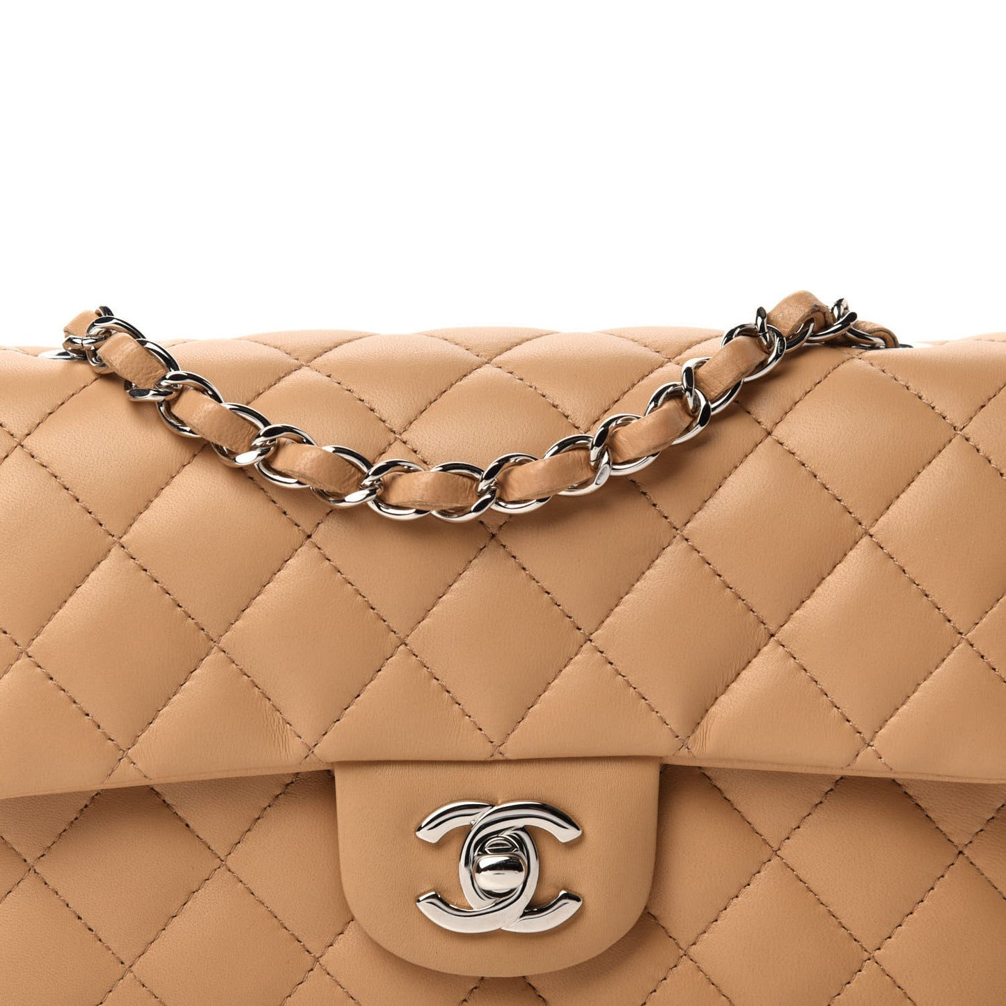 Lambskin Quilted Mini Rectangular Flap Beige