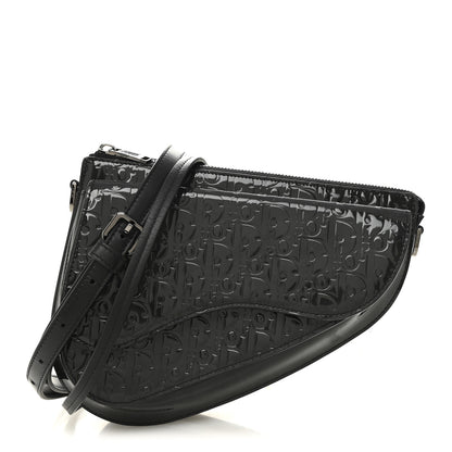 Christian Dior Patent Oblique Embossed Saddle Boxy Bag Black 1 of 9