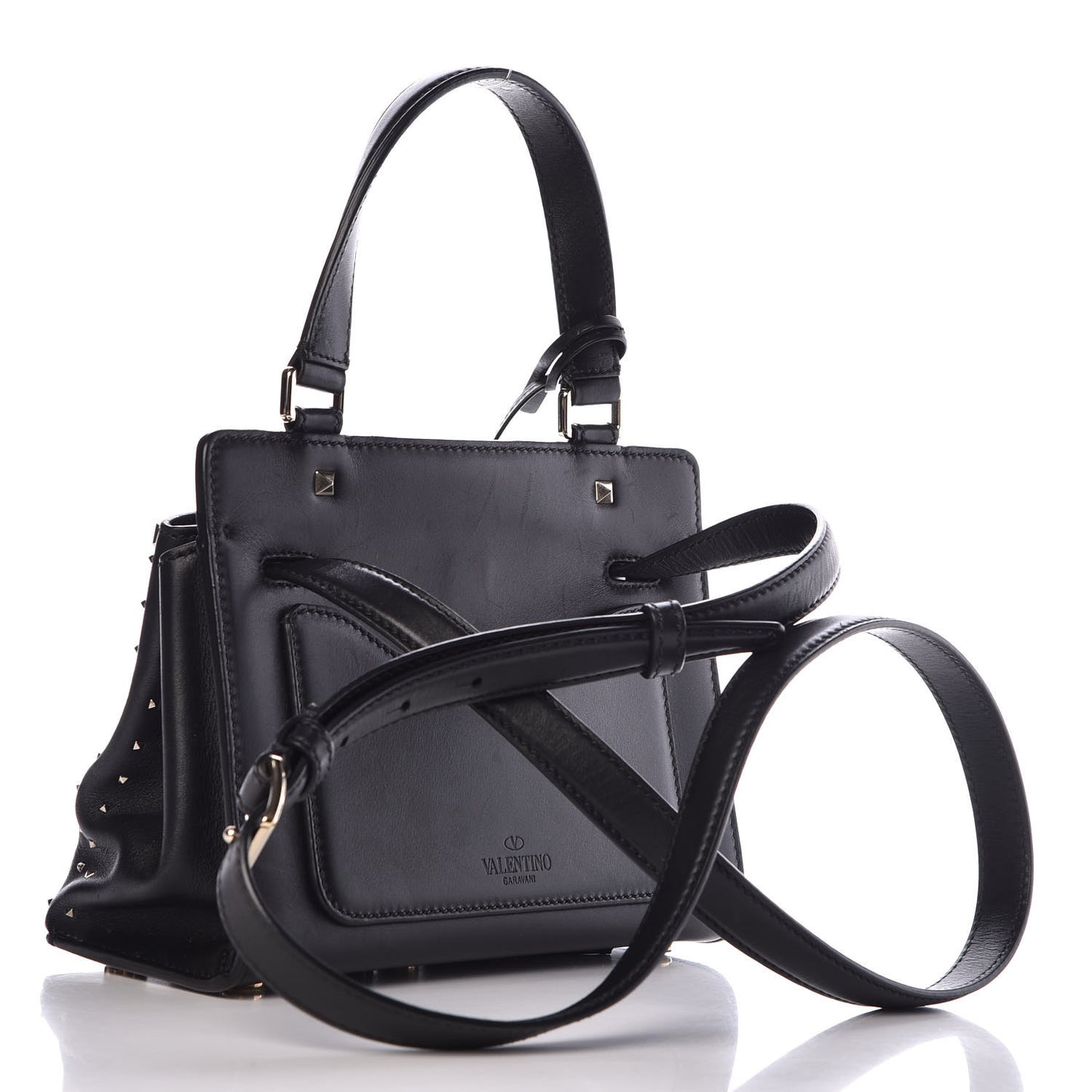 Calfskin Studded Small Joylock Satchel Black