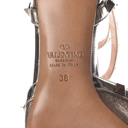 Valentino Garavani Metallic Pebbled Calfskin Patent Rockstud Ankle Strap 65mm Pumps 38 Skin 6 of 7