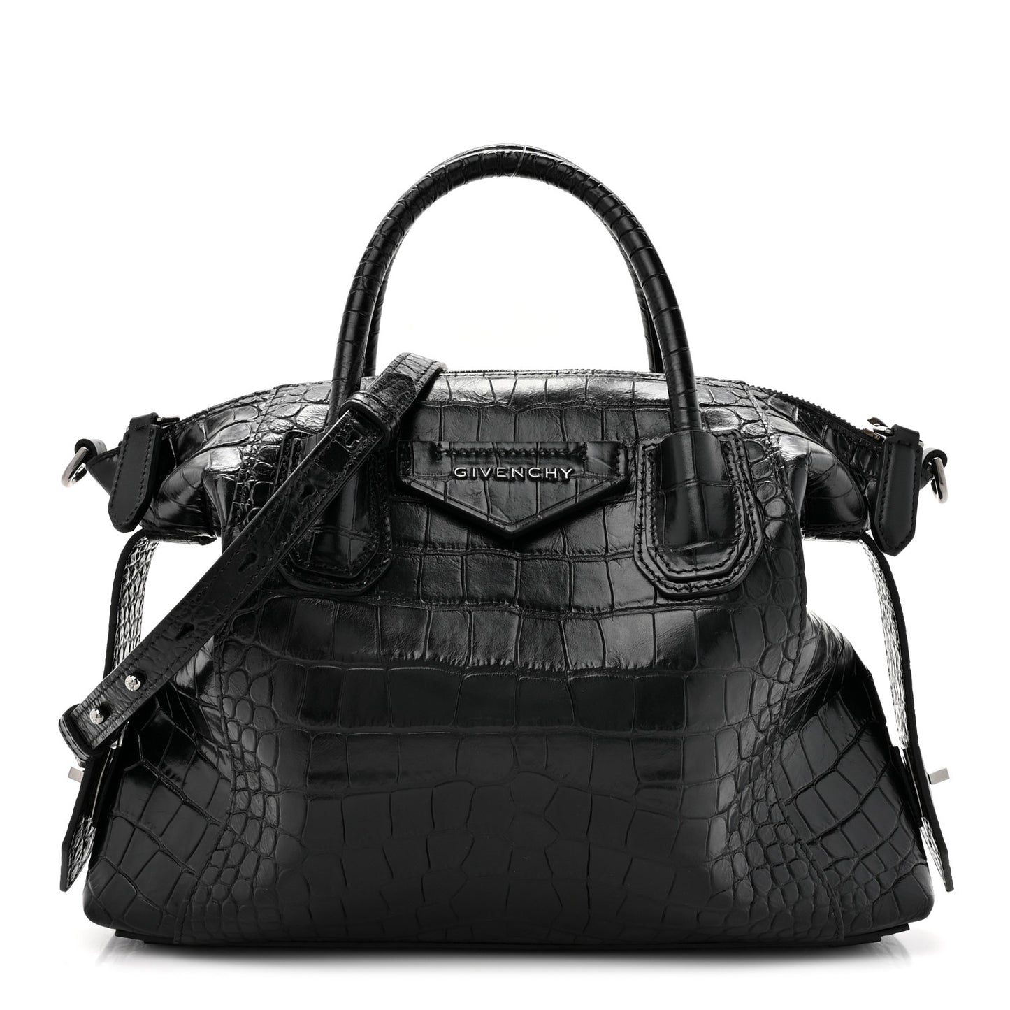 Calfskin Crocodile Embossed Medium Soft Antigona Black