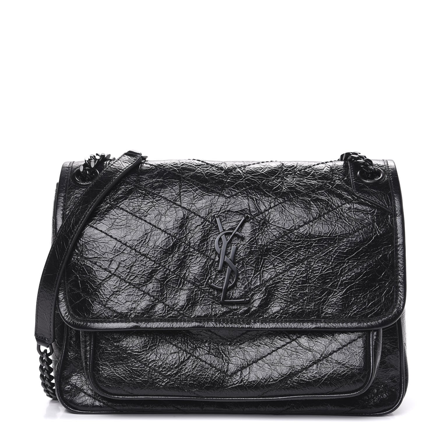 Saint Laurent Crinkled Calfskin Matelasse Monogram Medium Niki Chain Satchel Black 1 of 10