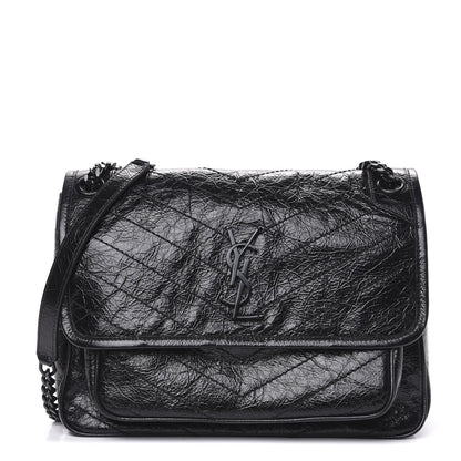 Saint Laurent Crinkled Calfskin Matelasse Monogram Medium Niki Chain Satchel Black 1 of 10