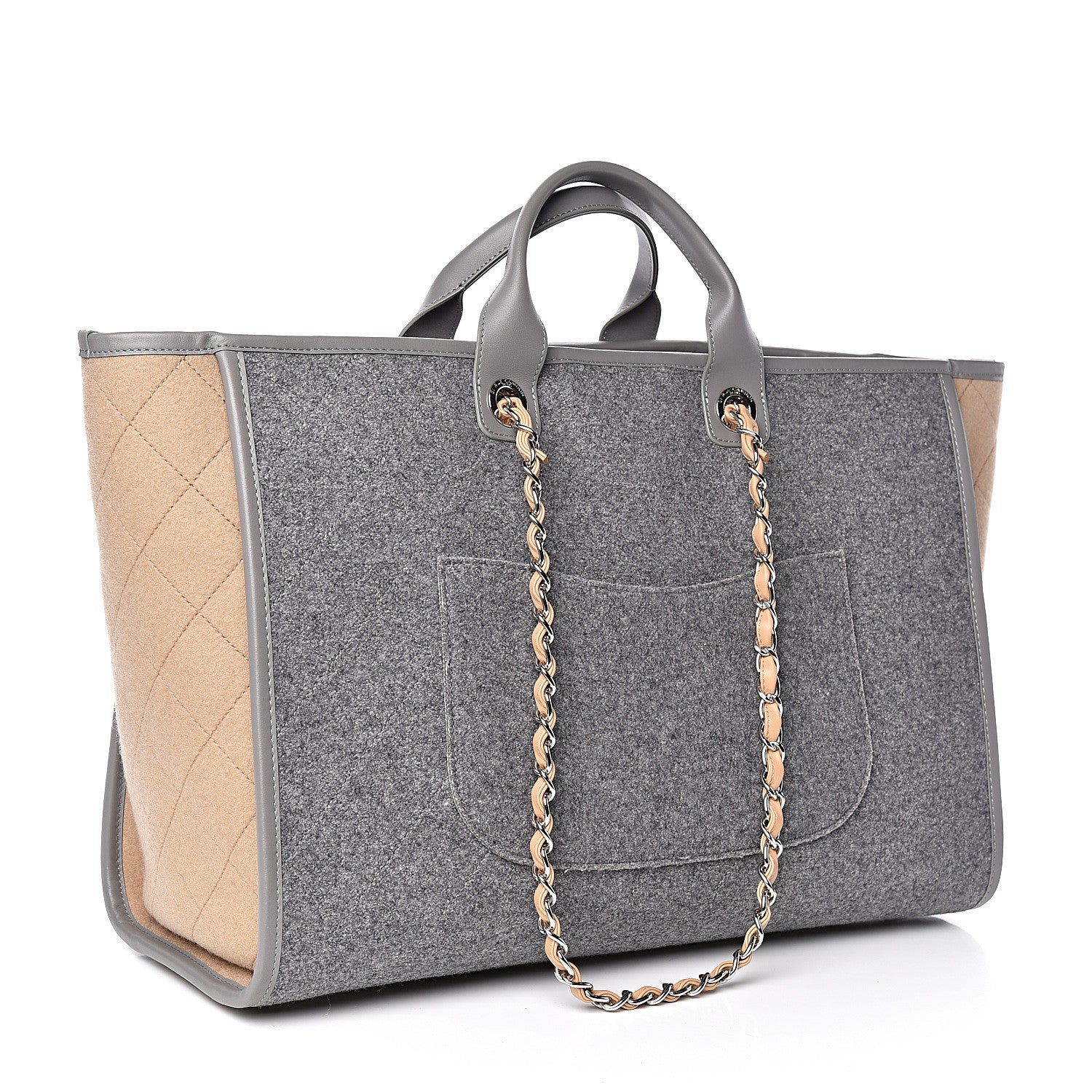 Chanel Wool Felt Large Deauville Tote Grey Beige 4 of 14