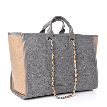 Chanel Wool Felt Large Deauville Tote Grey Beige 4 of 14