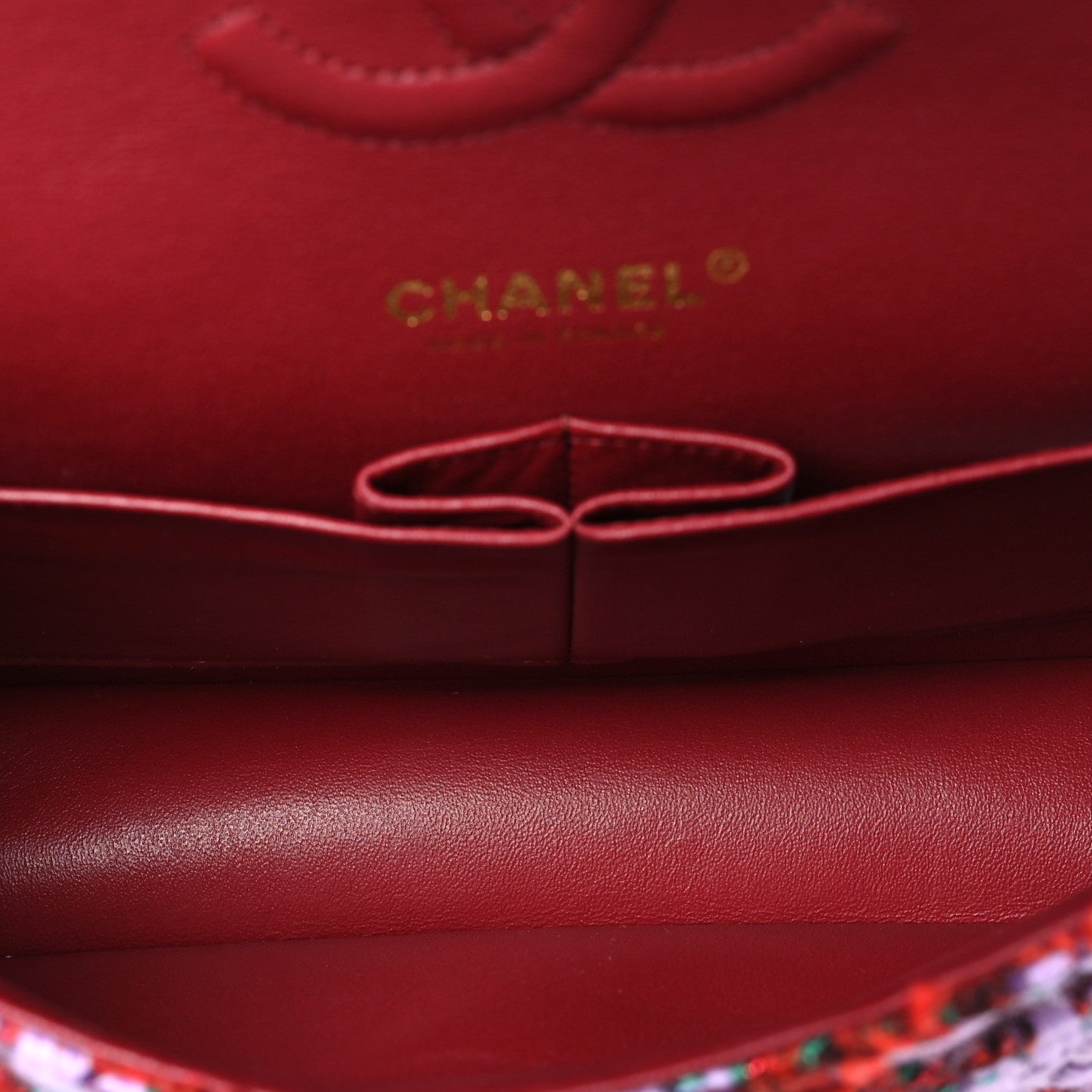 Chanel Tweed Quilted Medium Double Flap Red Purple Green 5 of 11