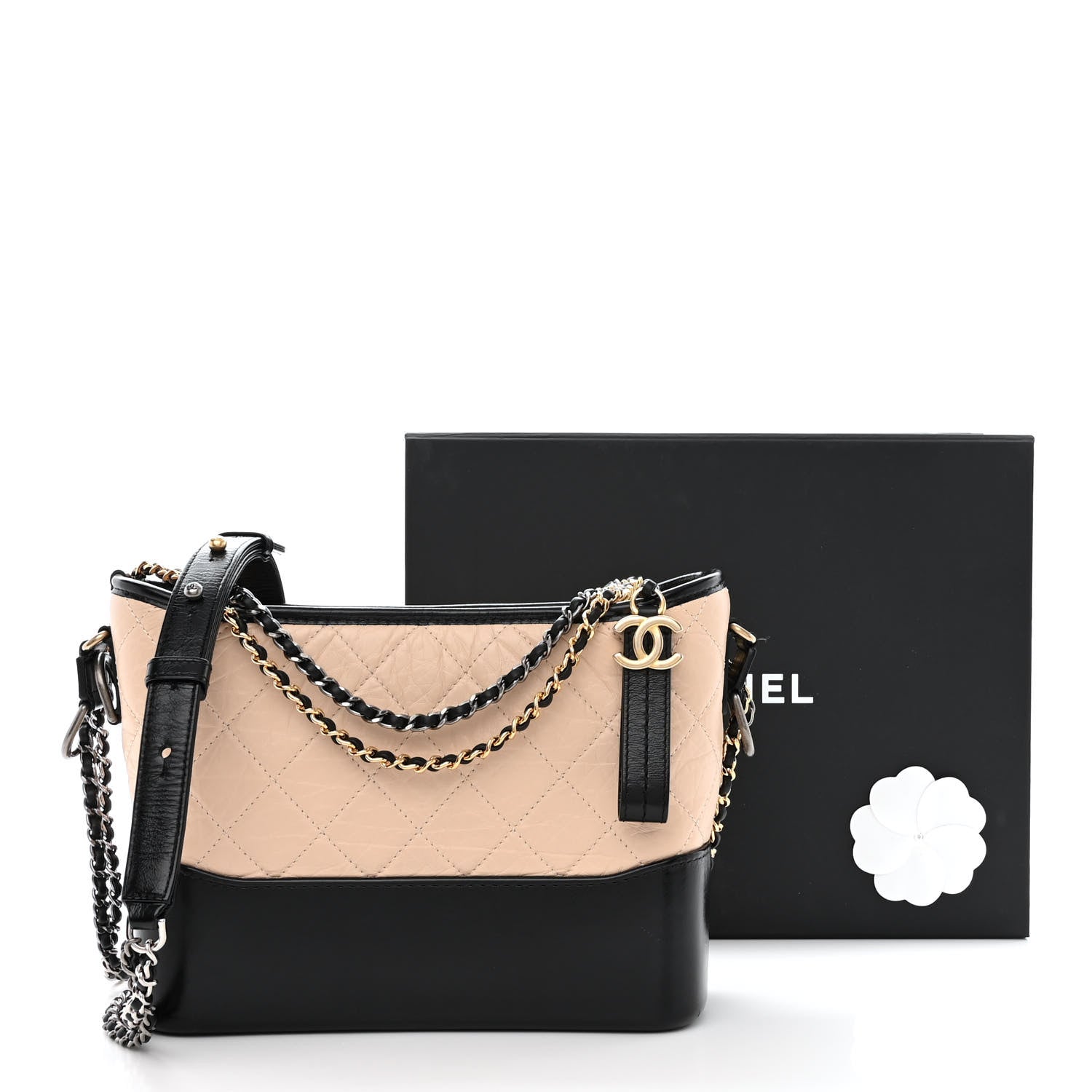 Chanel Aged Calfskin Quilted Small Gabrielle Hobo Beige Black 11 of 11