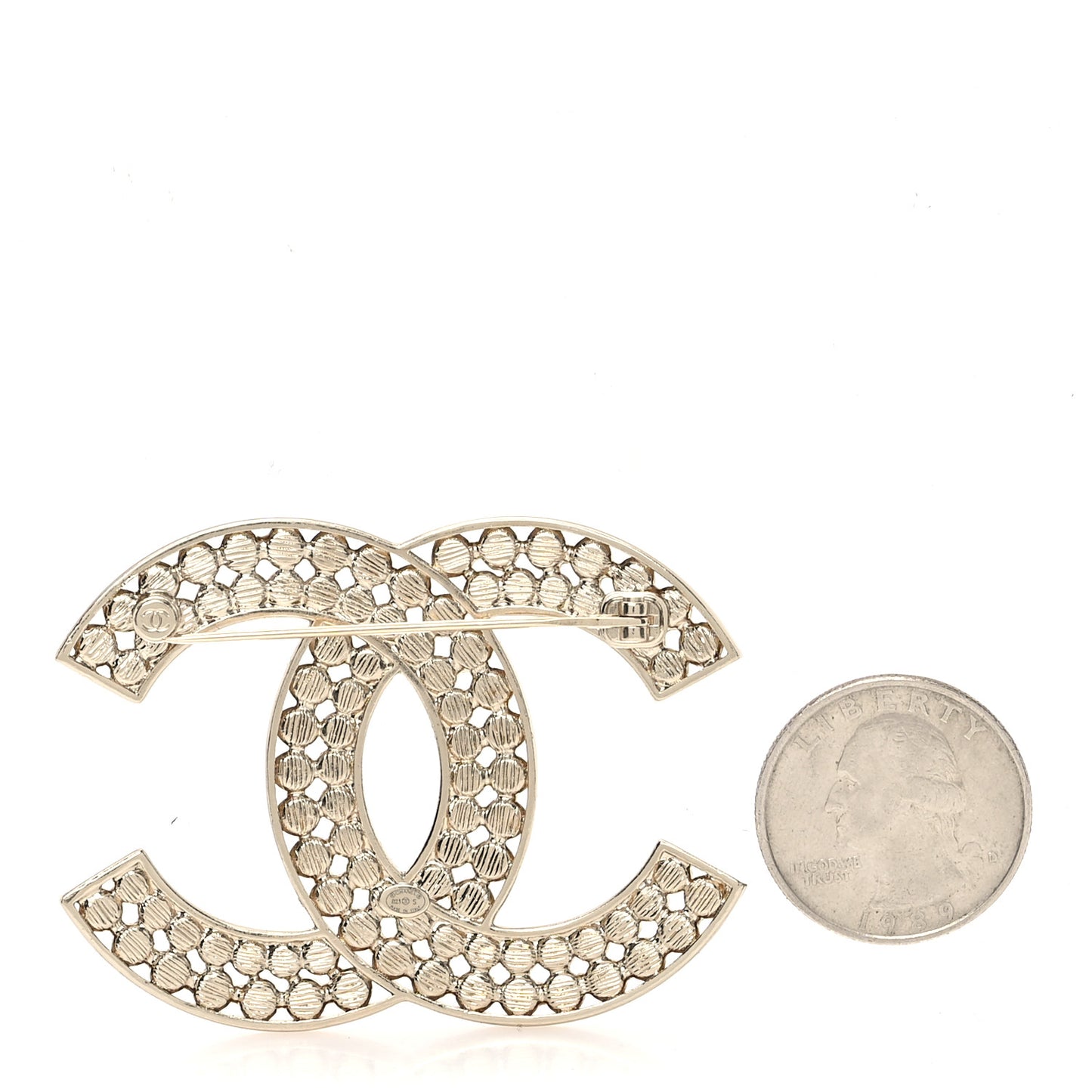 Metal Crystal CC Brooch Gold