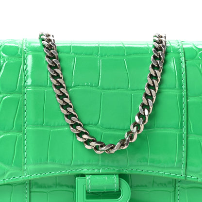 Balenciaga Shiny Calfskin Crocodile Embossed Hourglass Chain Bag Vivid Green 7 of 9