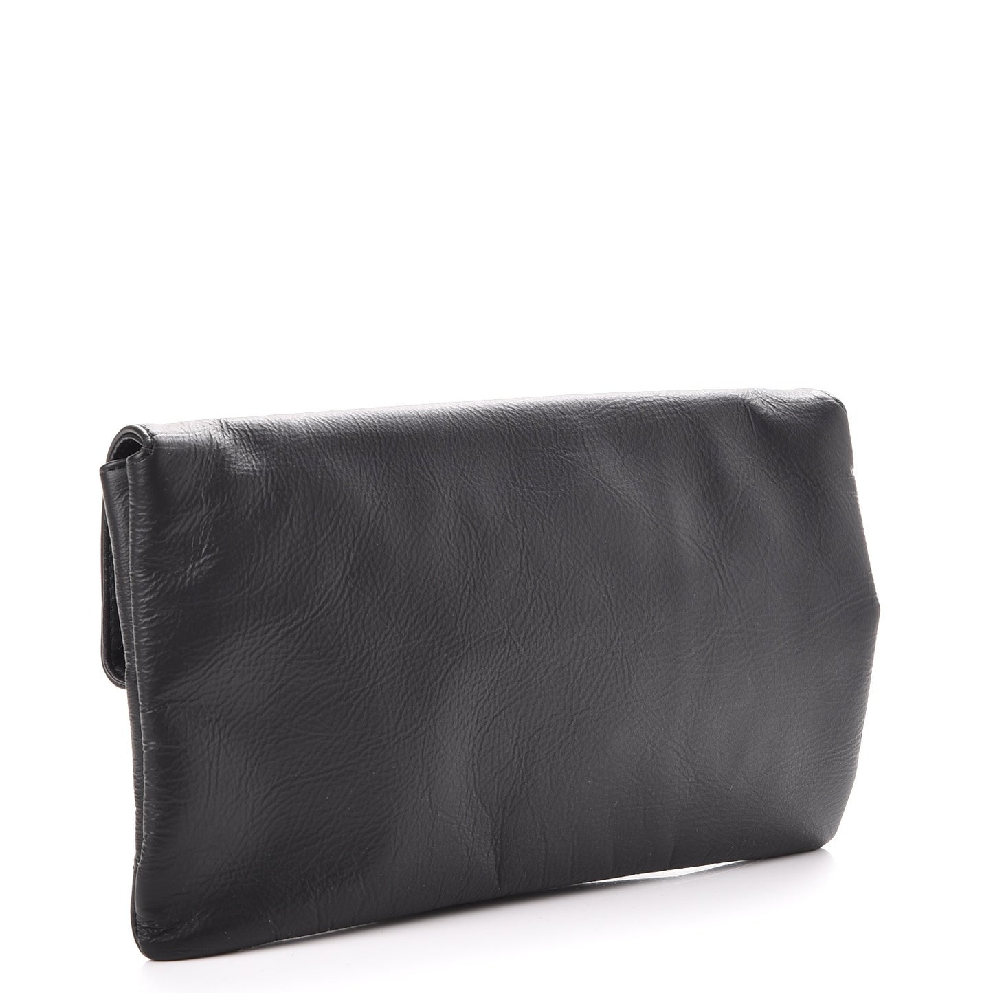 Matte Goatskin Rubber Covered Classic Hardware Envelope Clutch Black