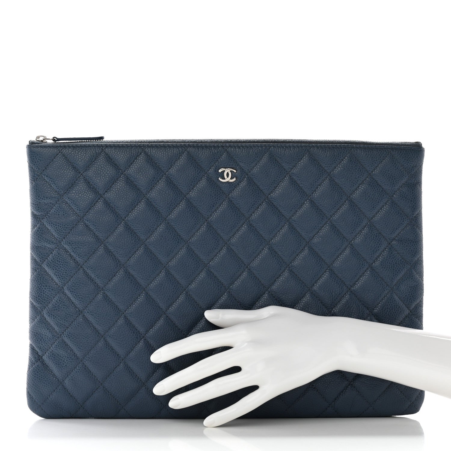 Chanel Caviar Quilted Large Cosmetic Case Dark Blue 2 of 10