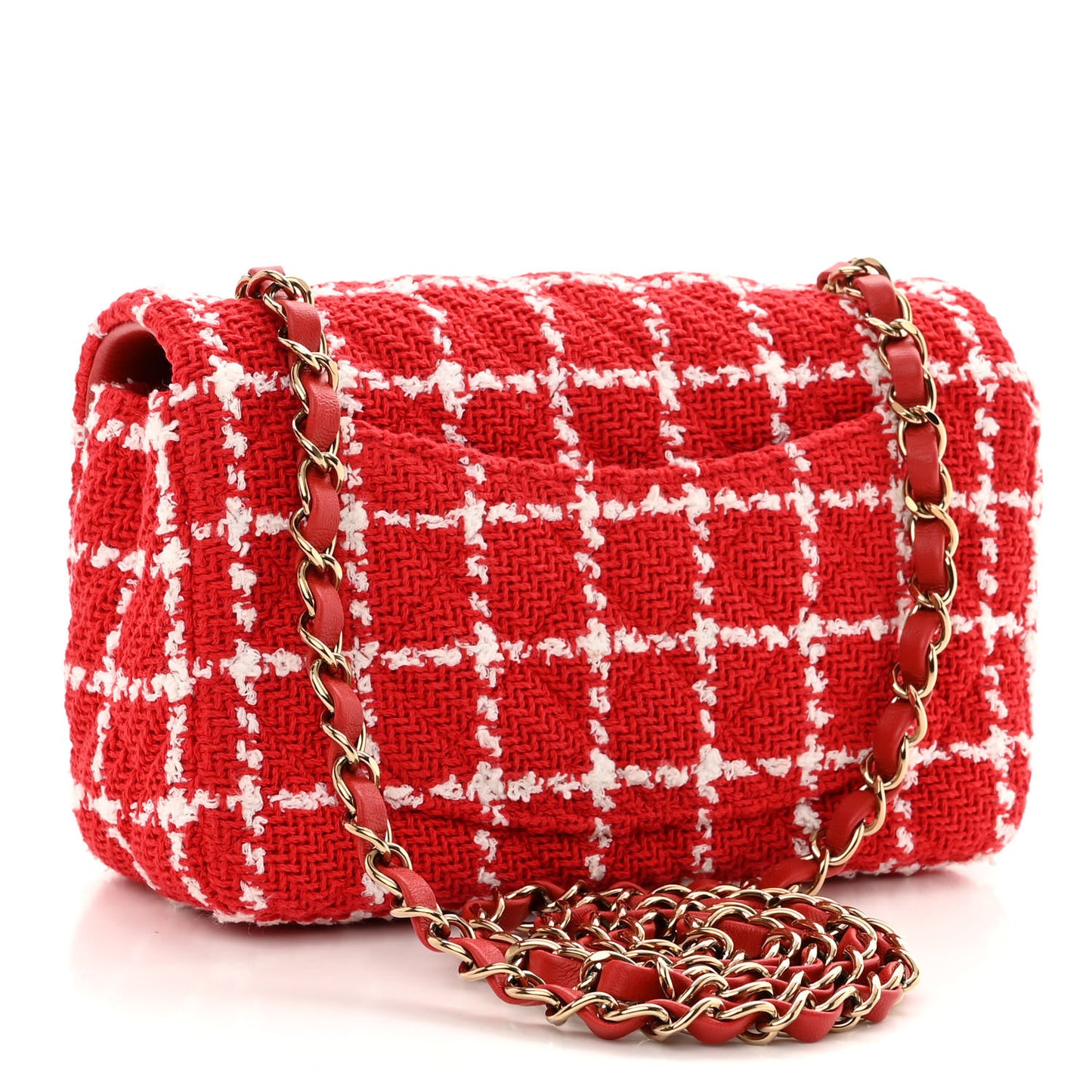 Tweed Quilted Mini Rectangular Flap White Red