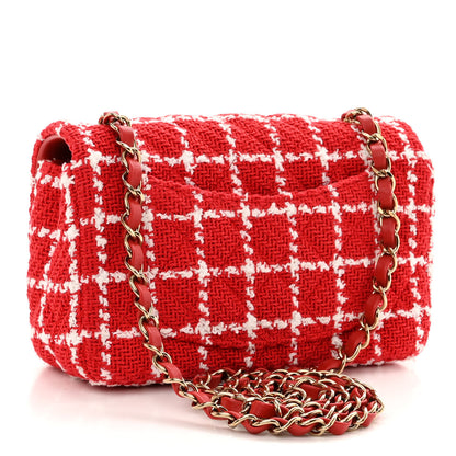 Chanel Tweed Quilted Mini Rectangular Flap White Red 3 of 10