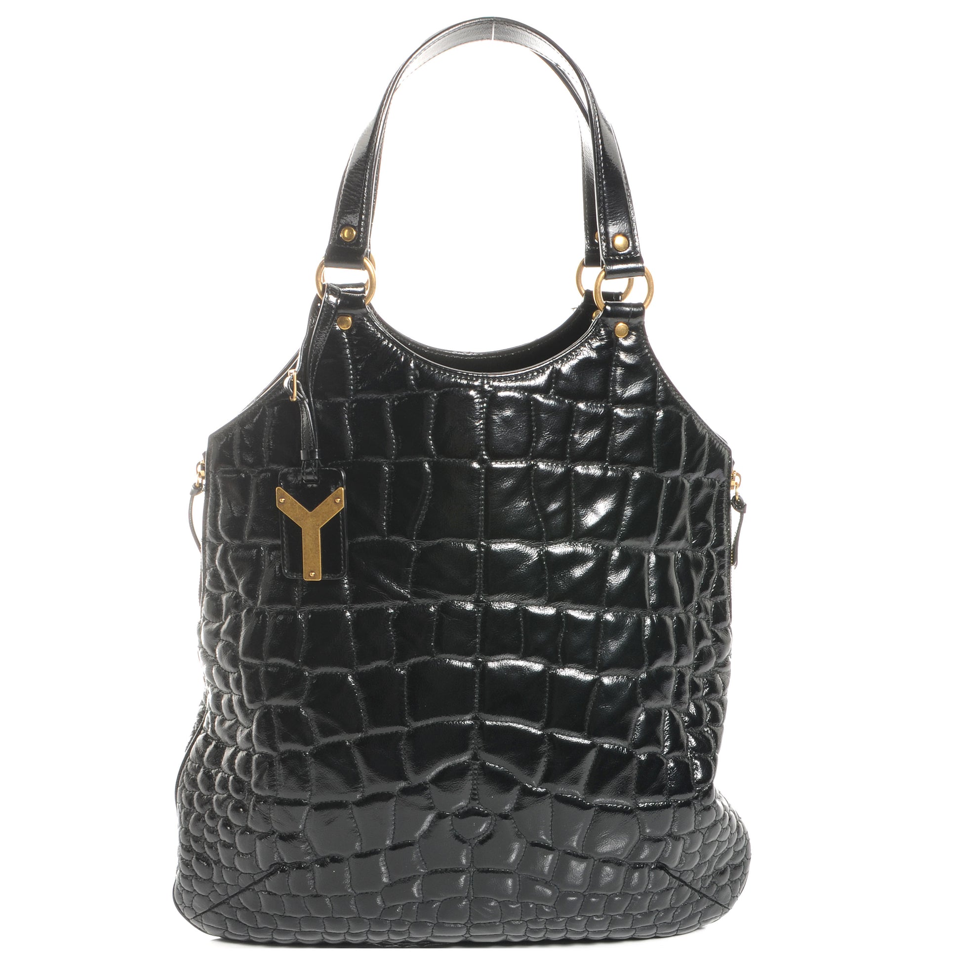 Saint Laurent Patent Crocodile Embossed Tribute Tote Black 1 of 7