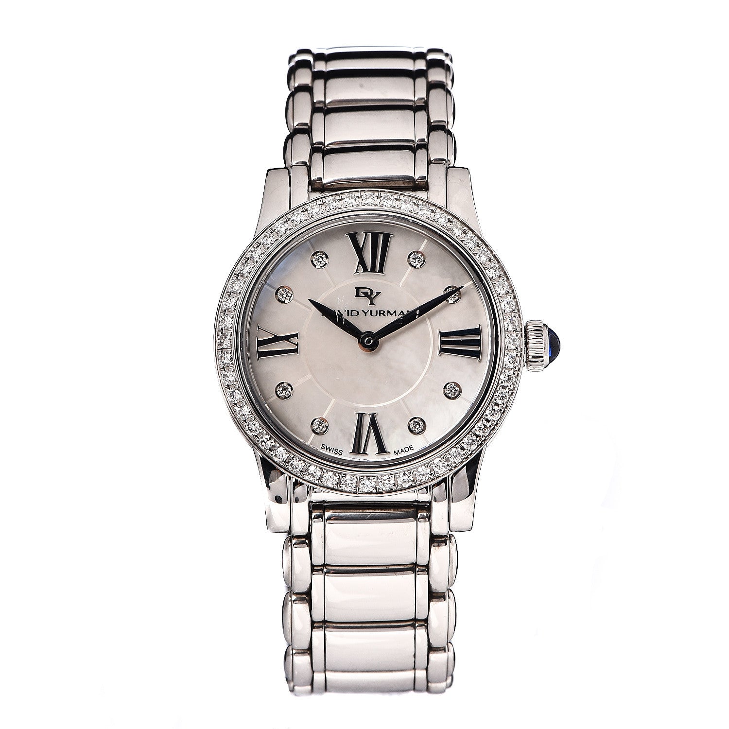 David Yurman Stainless Steel Diamond Bezel Mother of Pearl 30mm Classic Quartz Watch 1 of 8