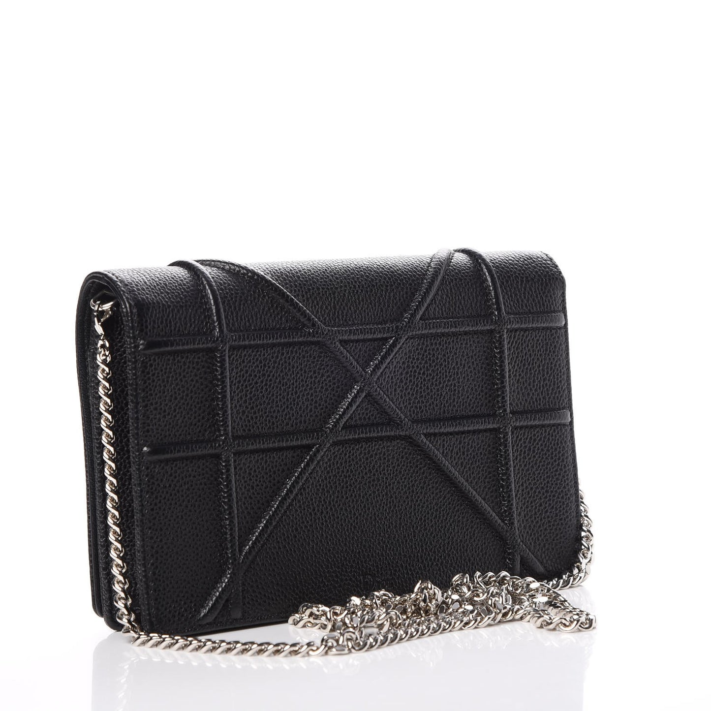 Grained Calfskin Diorama Wallet on Chain Pouch Black