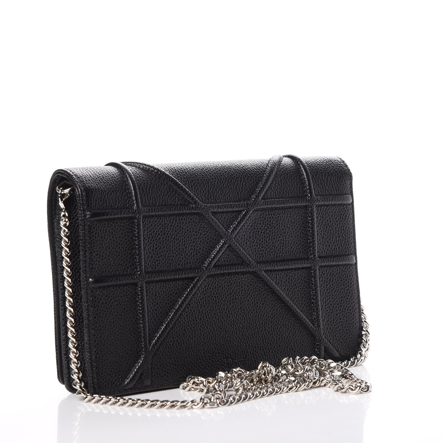 Christian Dior Grained Calfskin Diorama Wallet on Chain Pouch Black 3 of 9