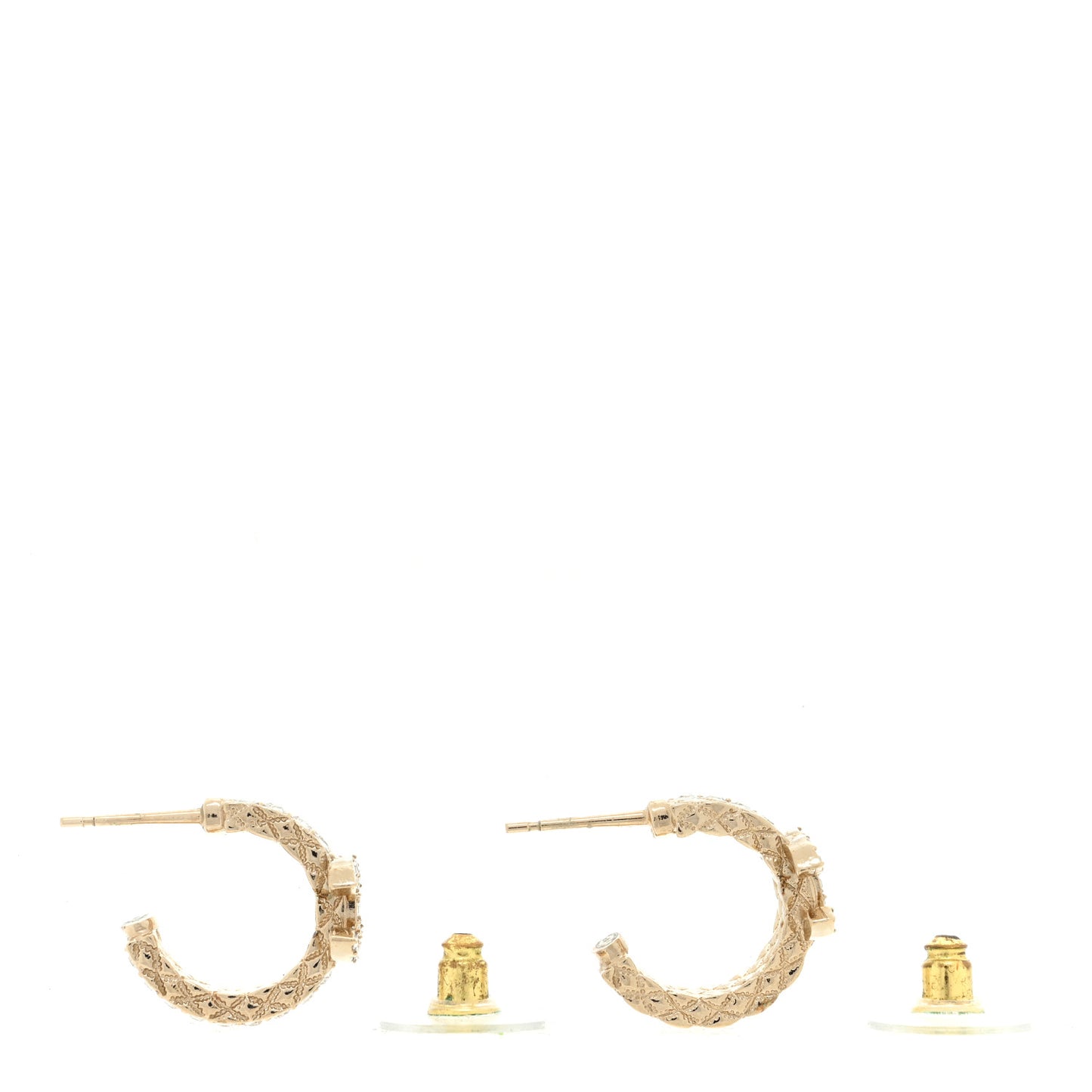 Metal Crystal Quilted CC Hoop Earrings Gold