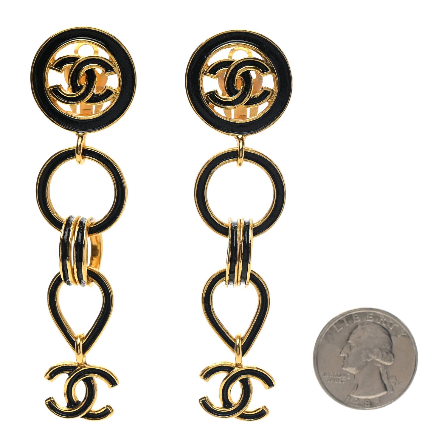 Chanel Enamel CC Drop Clip On Earrings Black Gold 2 of 4