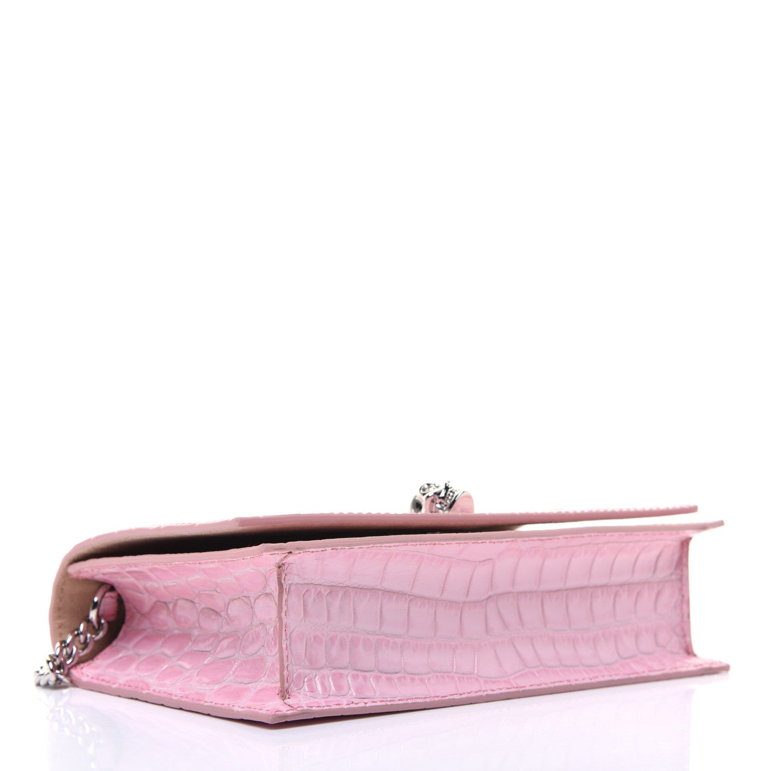 Alexander McQueen Calfskin Crocodile Embossed Skull Mini Crossbody Bag Rosa 4 of 15