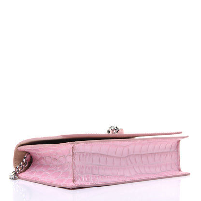 Alexander McQueen Calfskin Crocodile Embossed Skull Mini Crossbody Bag Rosa 4 of 15