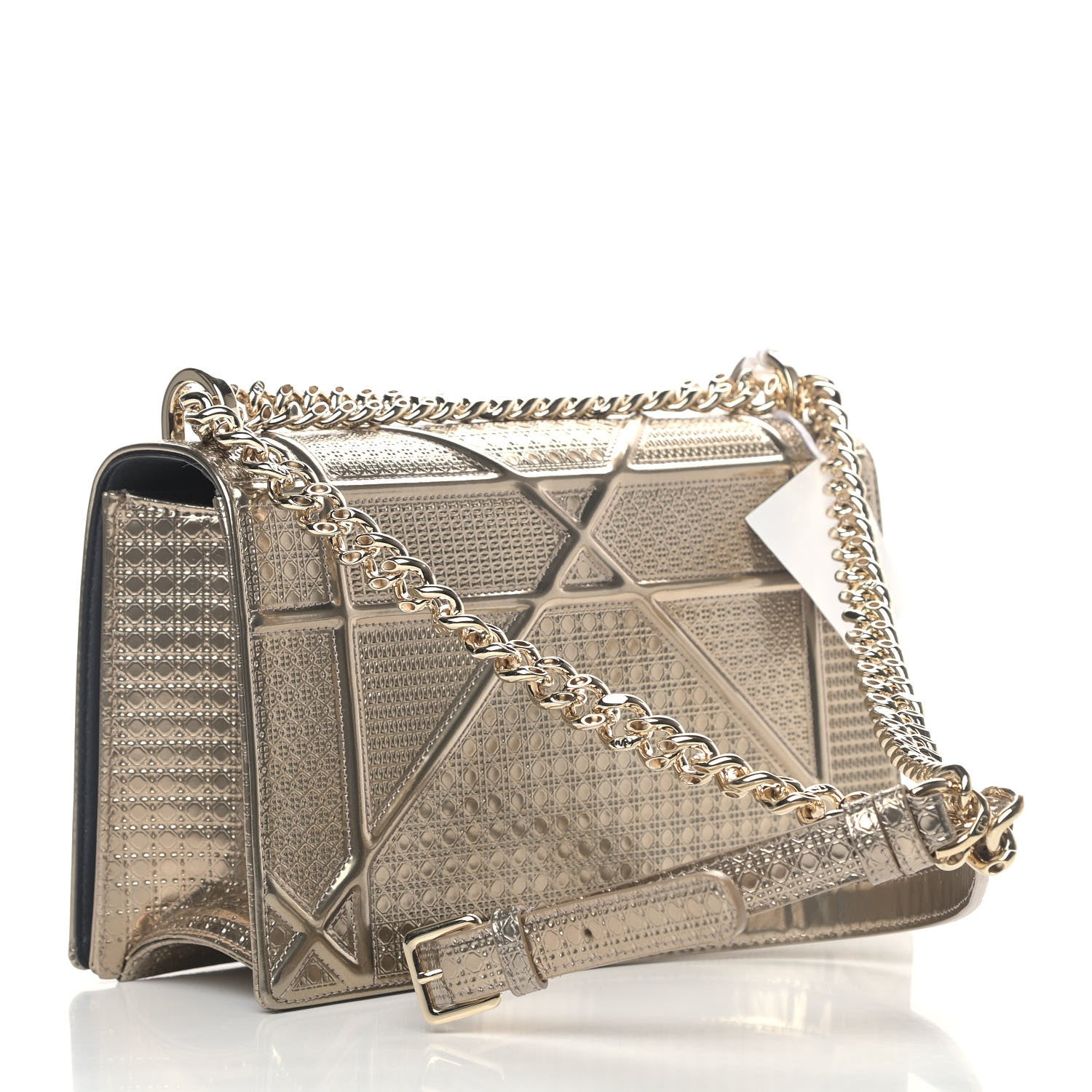 Christian Dior Metallic Patent Micro-Cannage Medium Diorama Flap Bag Gold 2 of 4