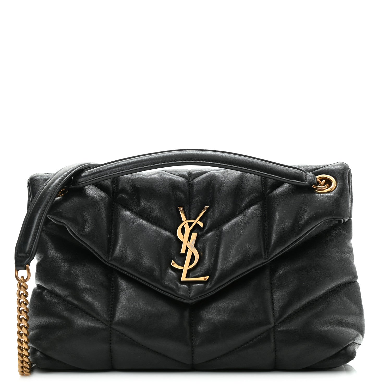 Saint Laurent Lambskin Quilted Small Loulou Puffer Monogram Chain Satchel Black 1 of 11
