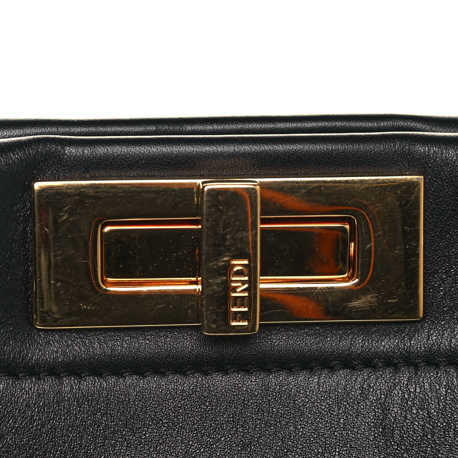 Fendi Vitello Seta Shiny Nappa Scalloped Studded Medium Peekaboo Iconic Satchel Black 14 of 17