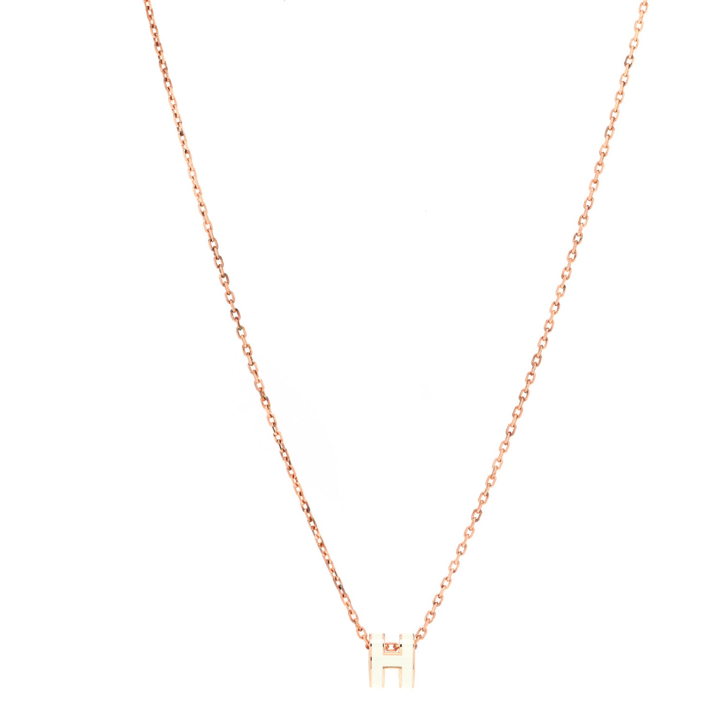Lacquered Rose Gold Mini Pop H Pendant Necklace White
