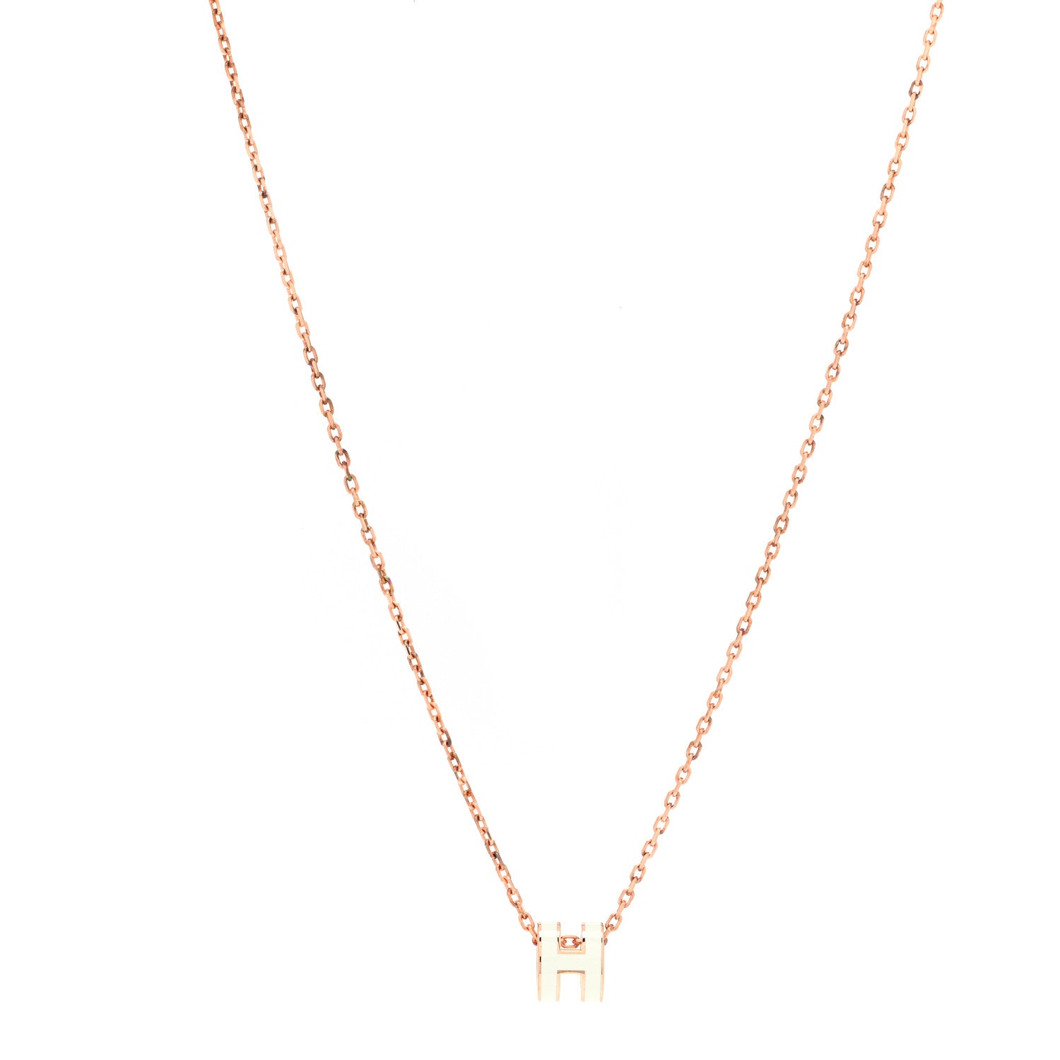 Hermes Lacquered Rose Gold Mini Pop H Pendant Necklace White 3 of 6