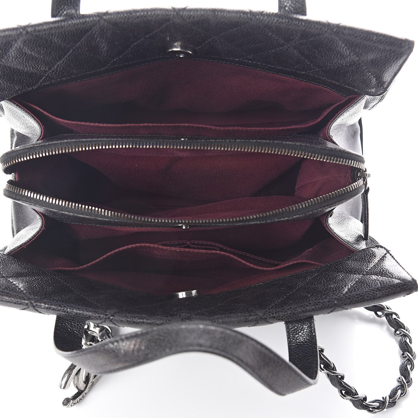 Crumpled Grained Calfskin Quilted CC Crave Tote Black